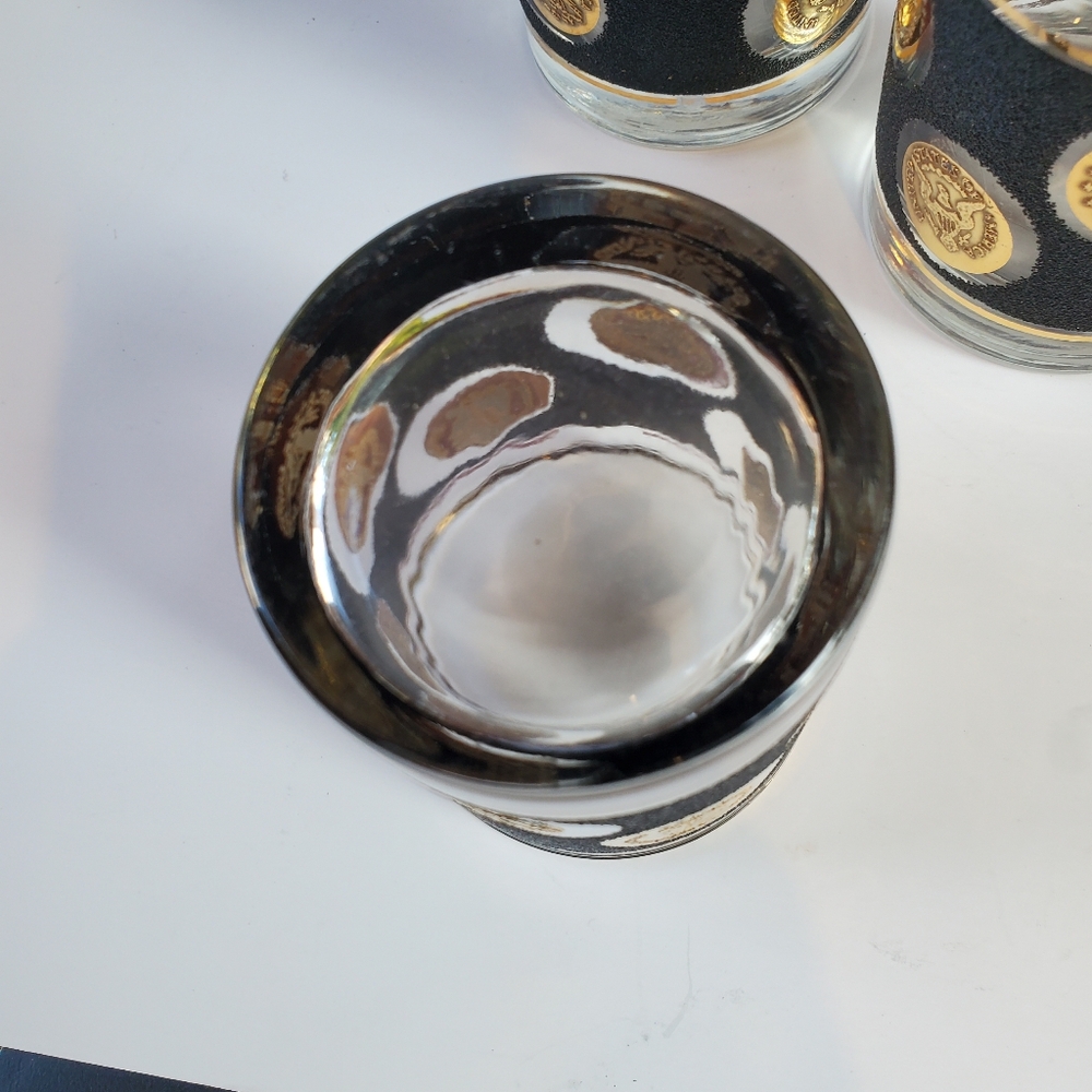3 Libbey Whiskey Glasses Gold Coins Black Pebble Texture‎ Mid-century Modern - Picture 5 of 5